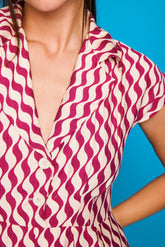 Short Mundaka Dress with Fuchsia Ribbon